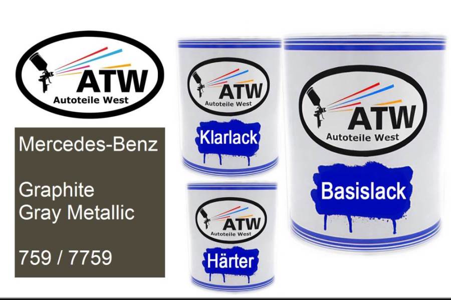 Mercedes-Benz, Graphite Gray Metallic, 759 / 7759: 1L Lackdose + 1L Klarlack + 500ml Härter - Set, von ATW Autoteile West.